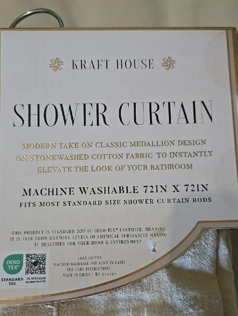 Kraft House Embroidered Shower Curtain Panel - Beige